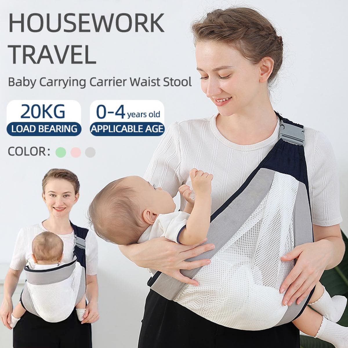 🔥 Adjustable Half Wrap, Single Shoulder Sling - Natural Cotton & Mesh | Flat 45% OFF Baby Carrier 🔥